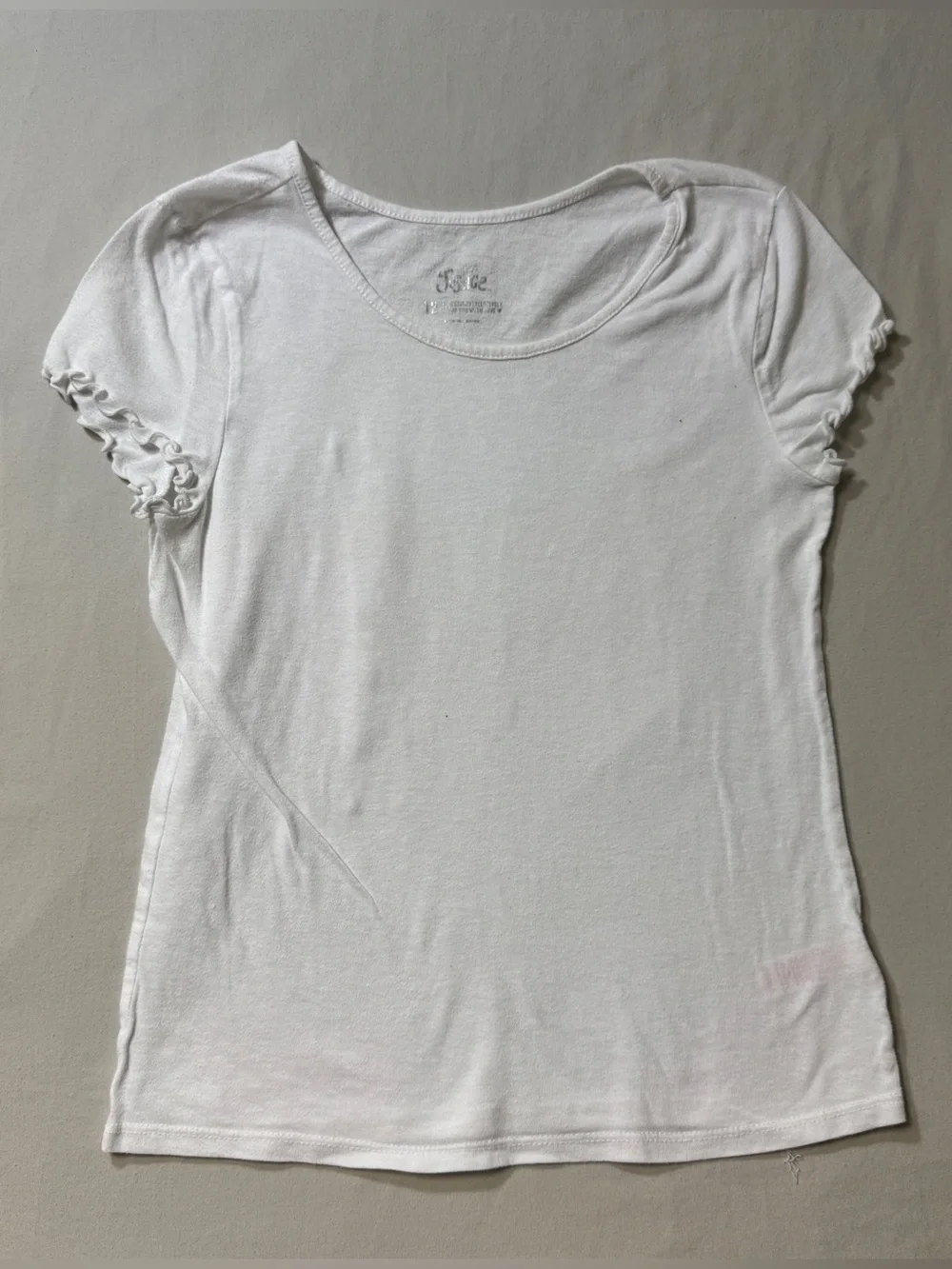 Justice White Tee Shirt Girl’s 12 Top Short-Sleeve Ruffle Sleeve Classic Basic